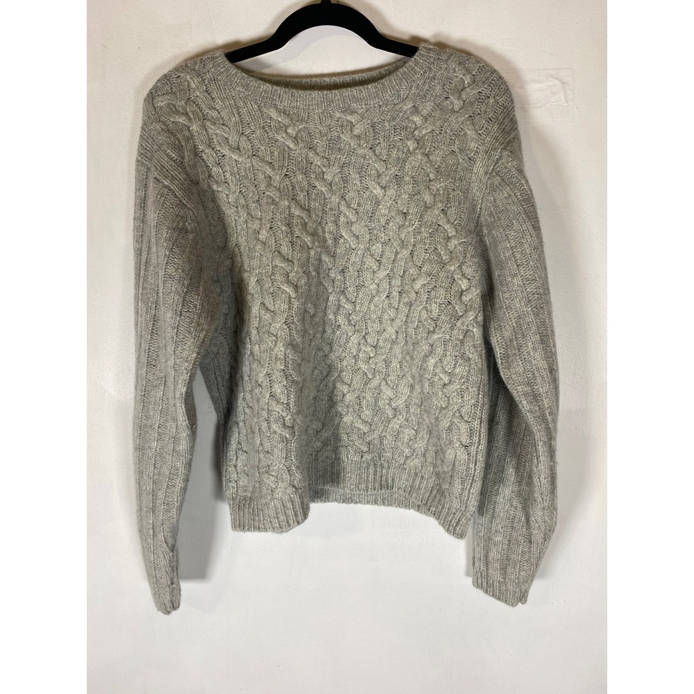 Merona Lambswool Angora Rabbit Hair Cable Knit Sweater Gray Quiet Luxury M